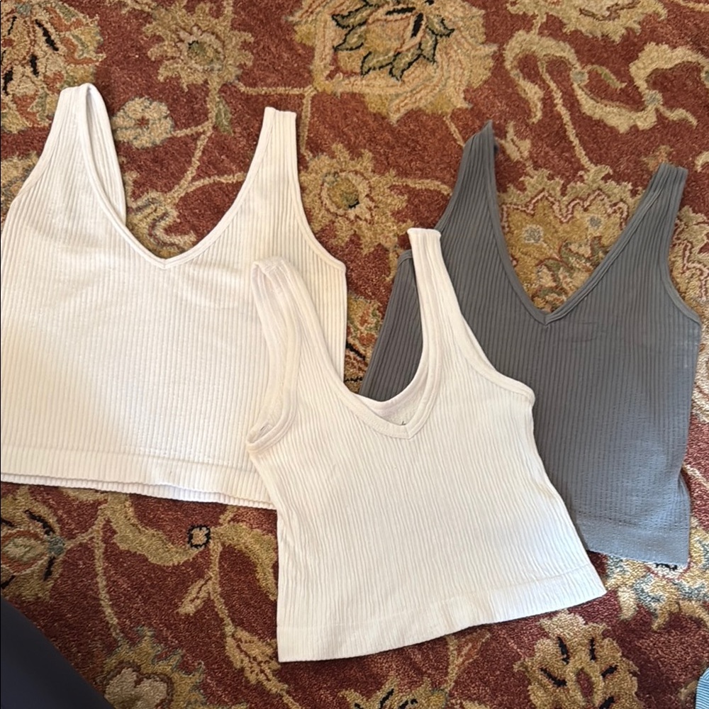 Stylish Women's Ribbed Tank Tops - White, Cream, Gray